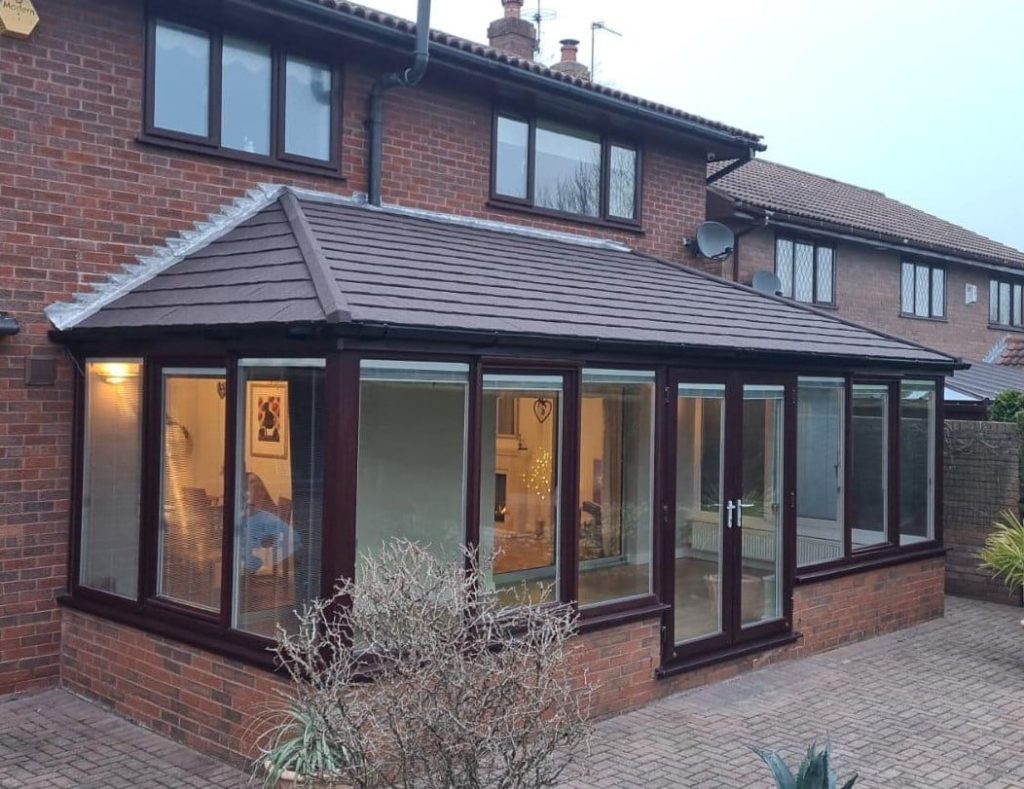 Conservatory roof replacement with bespoke colour and tile finish